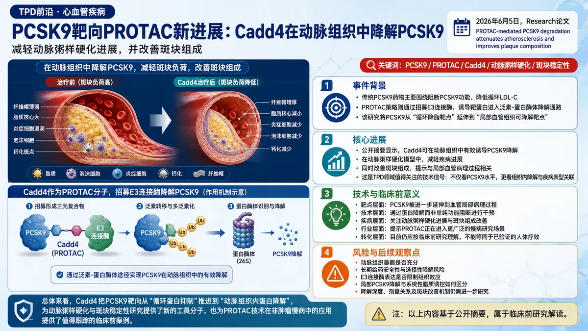 论文速览：PCSK9靶向PROTAC Cadd4减轻动脉粥样硬化并改善斑块组成