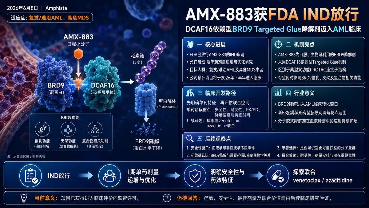 公司新闻:Amphista的DCAF16依赖型BRD9降解剂AMX-883获FDA IND放行,即将进入AML一期临床