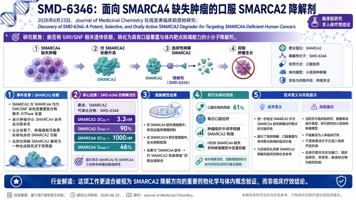 论文速览：口服SMARCA2降解剂SMD-6346瞄准SMARCA4缺失肿瘤
