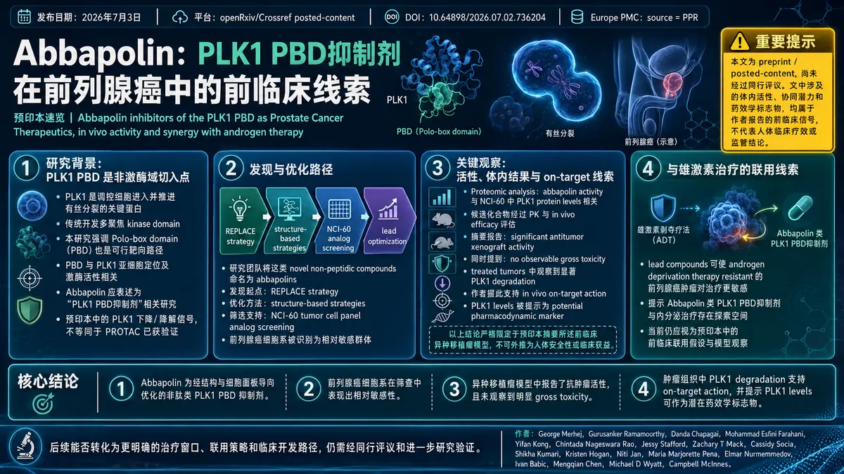 预印本速览:Abbapolin类PLK1 PBD抑制剂在前列腺癌模型中诱导PLK1降解