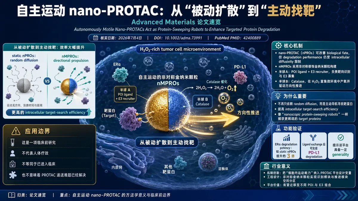 论文速览:Advanced Materials报道自主运动nano-PROTAC“扫蛋白机器人”提升靶向降解效率