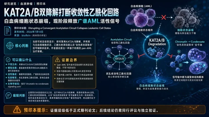 预印本速览：KAT2A/B 降解瓦解乙酰化转录回路，展现 pan-AML 活性