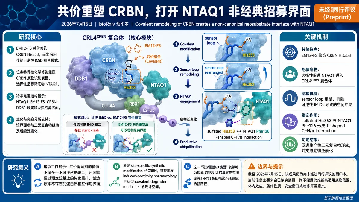 预印本速览:CRBN 共价重塑生成 NTAQ1 非经典分子胶降解界面