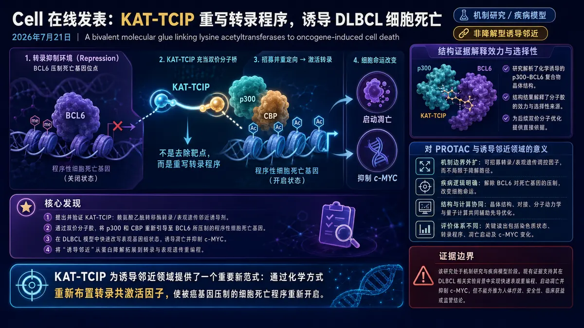 论文速览：KAT-TCIP双价分子胶将p300/CBP重定向至BCL6，诱导DLBCL细胞死亡