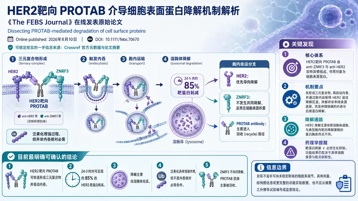 论文速览:HER2 靶向 PROTAB 机制解析显示约 85% 受体降解主要走溶酶体通路