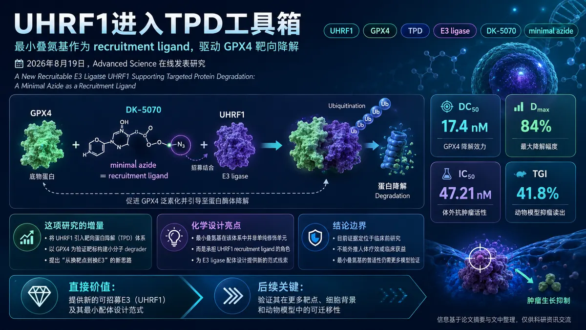 论文速览：UHRF1 成为可招募 E3，最小叠氮基 GPX4 降解剂 DK-5070 展现体内外抗肿瘤活性