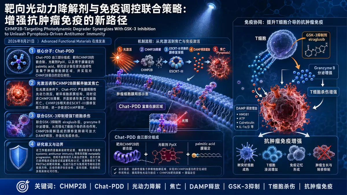 论文速览:CHMP2B 靶向光动力降解剂联合 GSK-3 抑制,放大焦亡驱动的抗肿瘤免疫