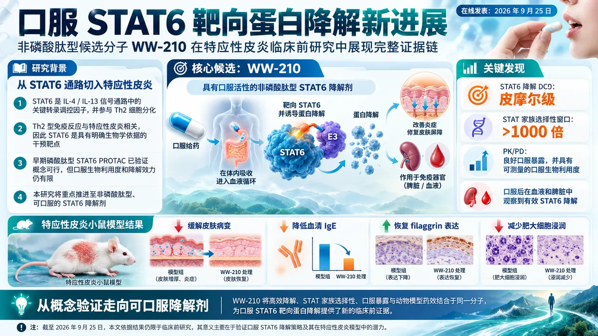 论文速览:口服 STAT6 降解剂 WW-210 在特应性皮炎小鼠模型中显示活性