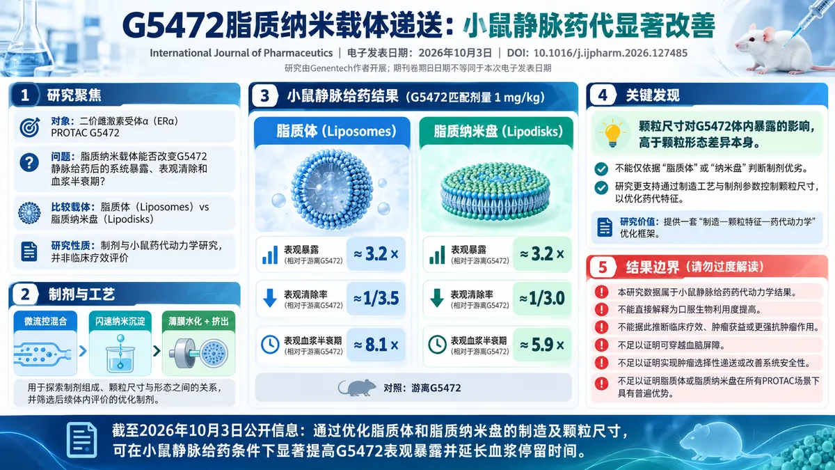 研究速递:脂质纳米载体改善ERα PROTAC G5472的小鼠药代暴露
