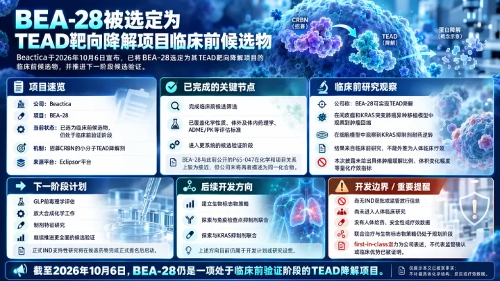 公司新闻：Beactica选定TEAD降解剂BEA-28，推进临床前候选验证