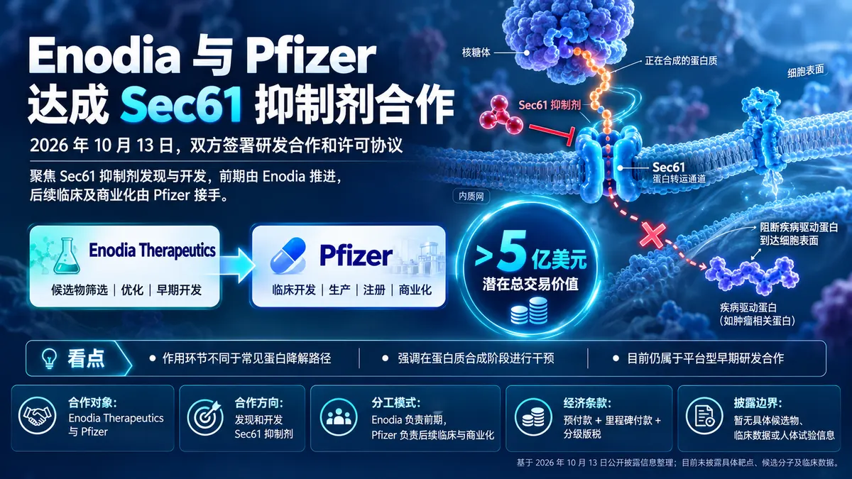 公司新闻：Enodia 与 Pfizer 就 Sec61 靶向小分子签署研发合作及许可协议