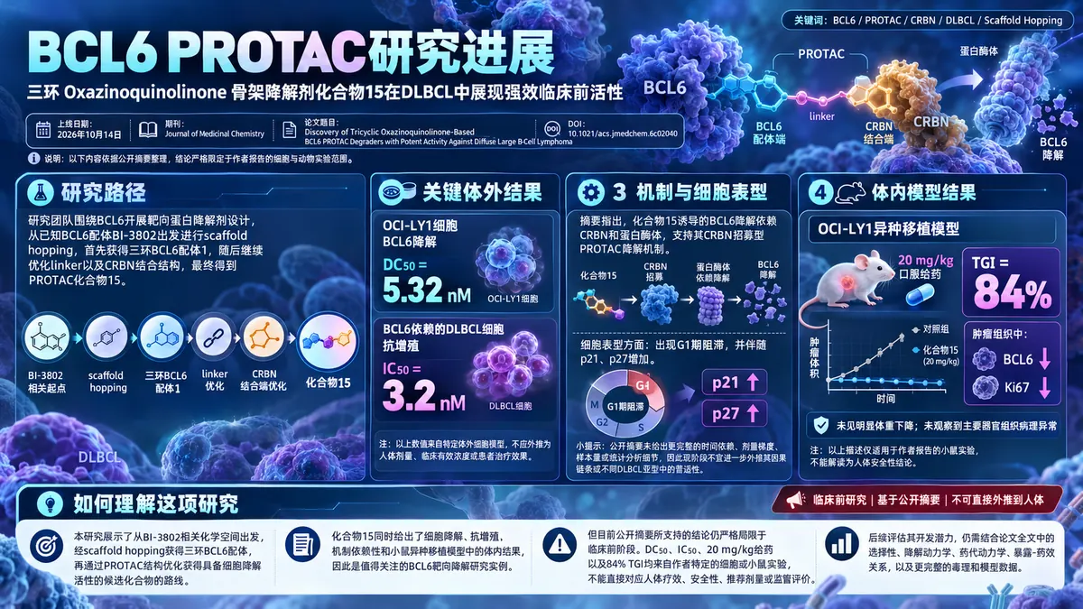 研究速递:三环BCL6 PROTAC化合物15在淋巴瘤模型中显示降解活性