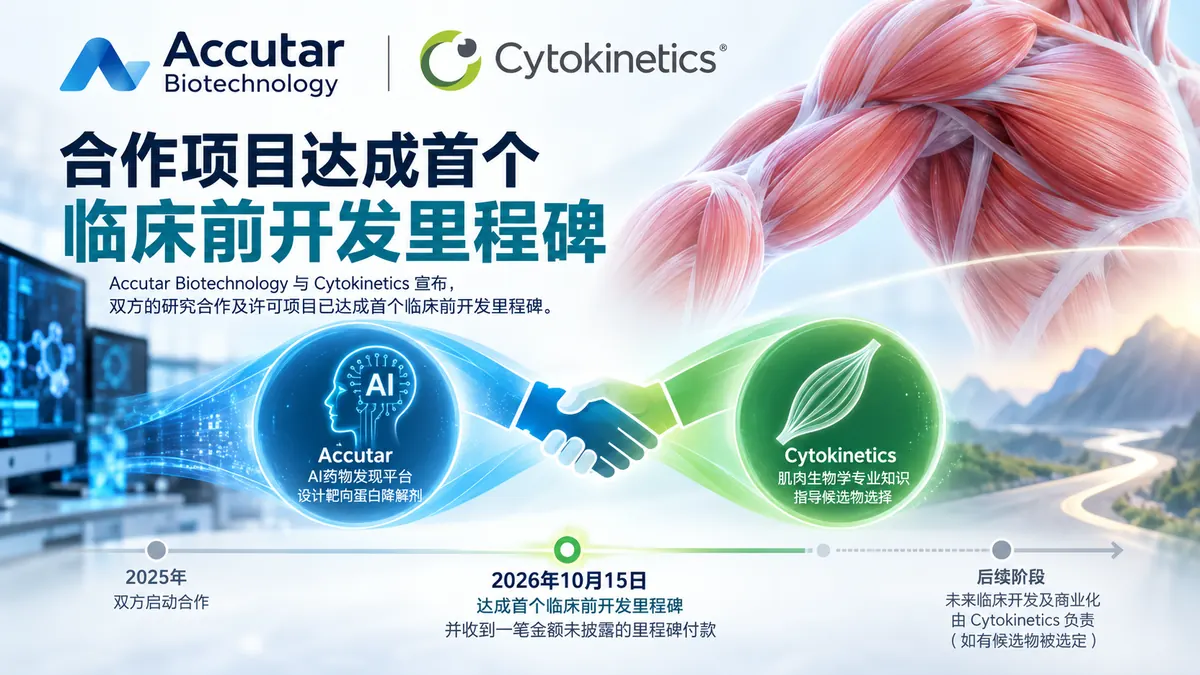 公司新闻:Accutar与Cytokinetics达成首个临床前里程碑,推进肌肉疾病靶向降解剂