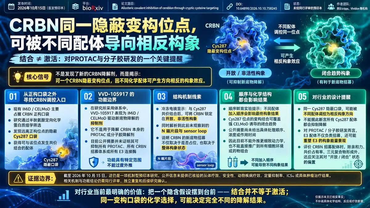 预印本速览:Cys287共价配体锁定CRBN开放构象,抑制分子胶驱动降解